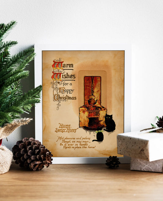 Christmas Vintage Cats Illustration Art Print, Christmas Cat, Warm Wishes, Home Sweet Home, Christmas Home Decor, Christmas Poem, Christmas
