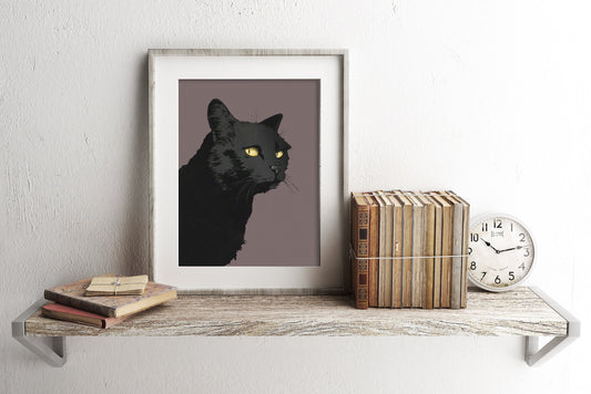 Vintage Black Cat Illustration Art Print, Vintage Cat Print, Cat Illustration, Black Cat Halloween, Cat Wall Art, Cat Wall Decor, Animal Art