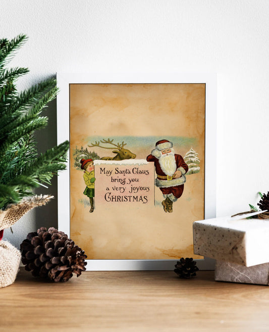 Vintage Christmas Santa and Elf Illustration Art Print, Vintage Christmas, Vintage Illustrations, Merry Christmas, Christmas Decor