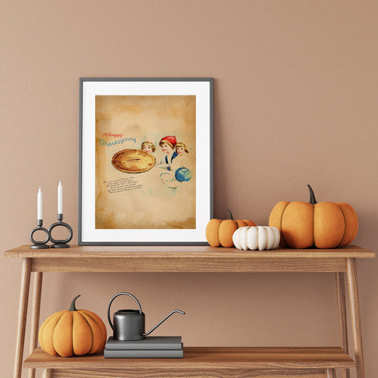 Vintage Thanksgiving Children Pumpkin Dessert Illustration Art Print, Vintage Thanksgiving, Vintage Fall Decor, Thanksgiving Art, Pumpkin