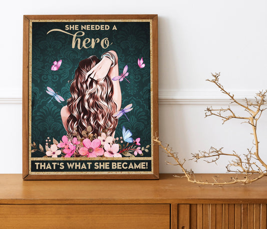 She Needed A Hero Art Print, Woman Empowerment, Feminism, Woman Encouragement, Encouragement Art, Beautiful Woman Art, Pretty Girl, Curls