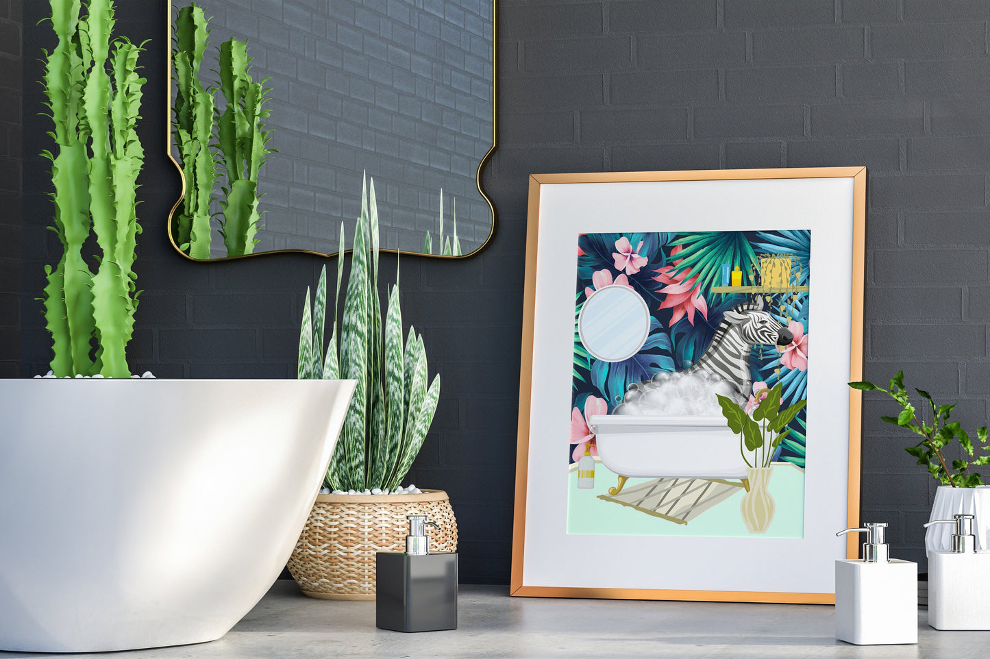 Zebra Taking a Bath Illustration Art Print, Zebra Bathroom Art, Zebra Boho Art, Boho Bathroom Decor, Bathroom Wall Art, Boho Art, Zebra Art