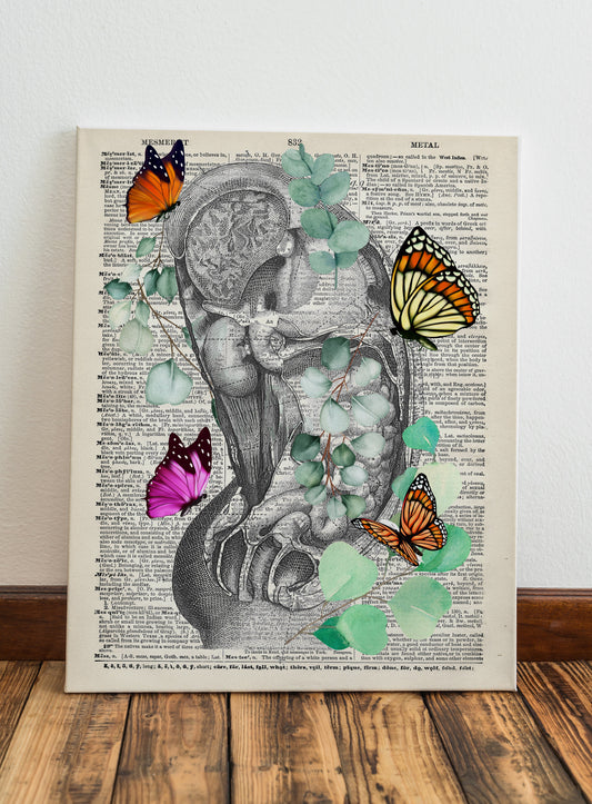 Anatomy Art, Anatomy Dictionary Art, Dictionary Wall Decor, Organs in the Body, Nature Art, Human Body Art, Butterflies Dictionary Art Print