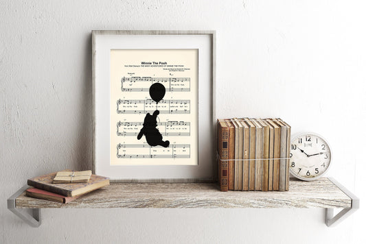 Winnie the Pooh with Balloon Sheet Music Wall Art — Disney Gift for Music Lovers