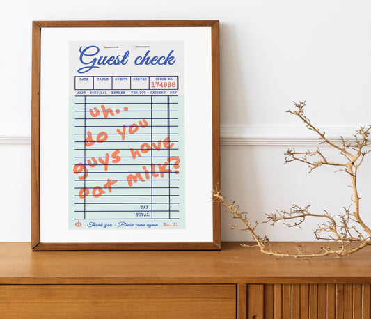 Do You Guys Have Oat Milk, Funny Wall Decor, Funny Wall Art, Check Receipt Art Funny, Kitchen Decor, Kitchen Wall Art, Humor Wall Art