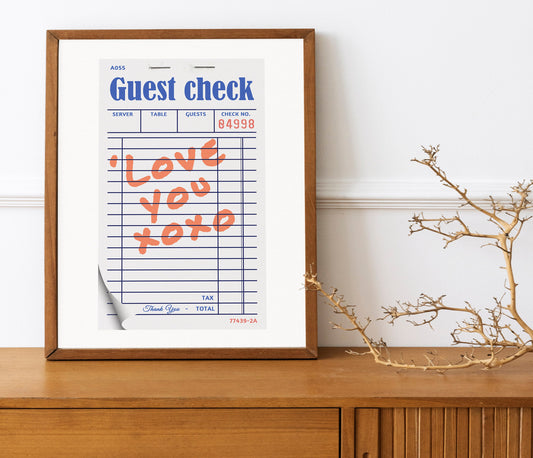 Love You XOXO, Note From Wife, Note From Husband, Note Wall Art, Check Receipt Art, Kitchen Decor, Kitchen Wall Art, Family Wall Art, Love