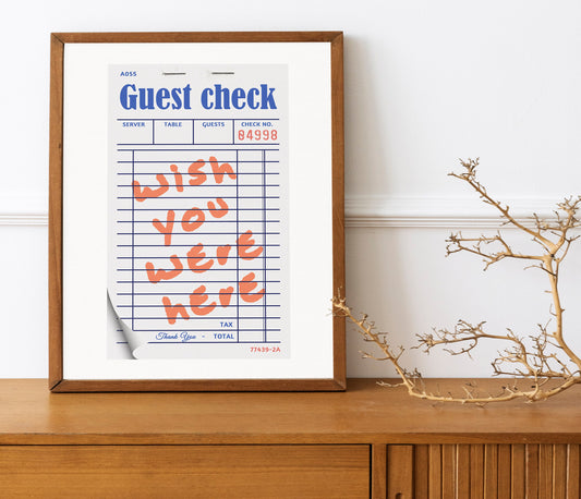 Wish You Were Here, Note From Wife, Note From Husband, Note Wall Art, Check Receipt Art, Kitchen Decor, Kitchen Wall Art, Family Wall Art