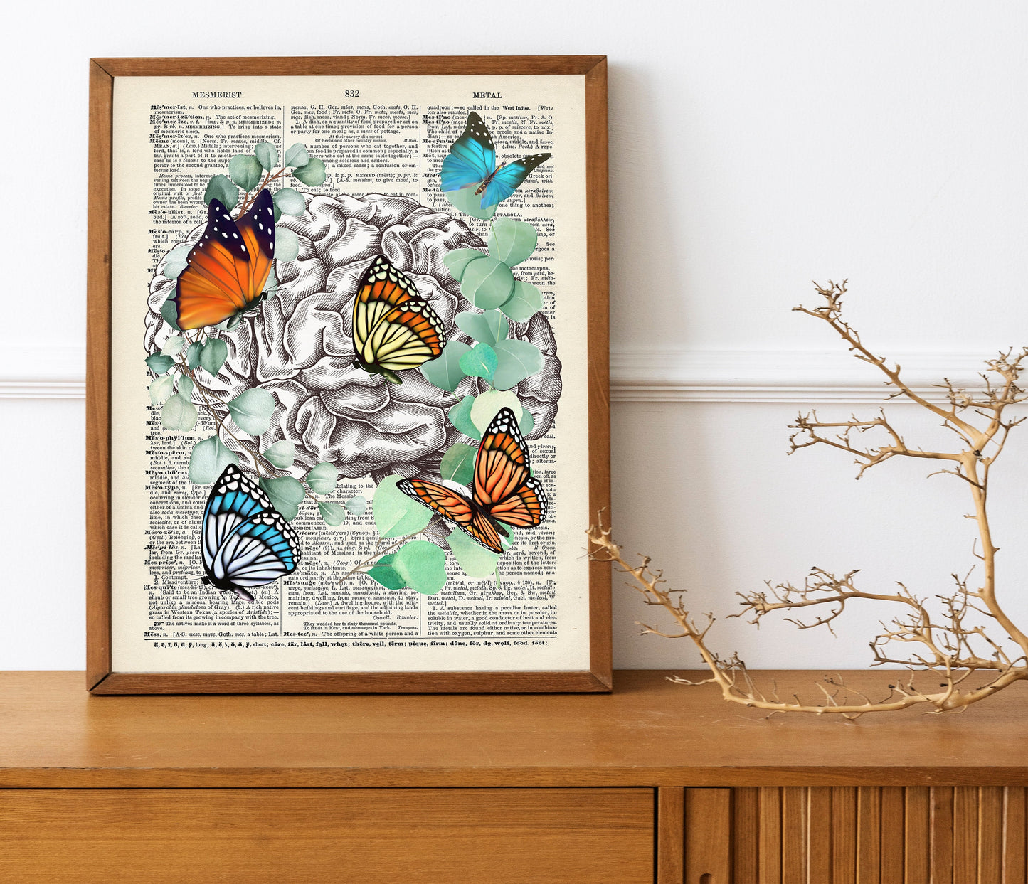 Brain and Butterflies Art, Anatomy Art, Dictionary Wall Decor, Organs in the Body, Nature Art, Human Body Art, Butterflies Dictionary Art