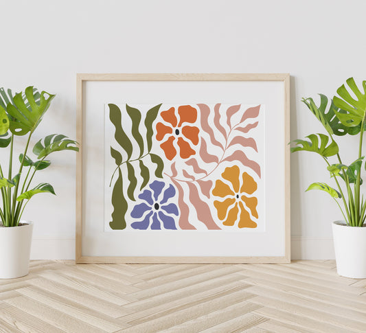 Colorful Flower And Leaf Boho Art Print