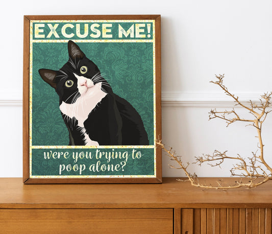 Were You Trying To Poop Alone, Funny Bathroom Print, Funny Wall Art, Cat Bathroom Decor, Bathroom Wall Art, Wall Art, Wall Decor