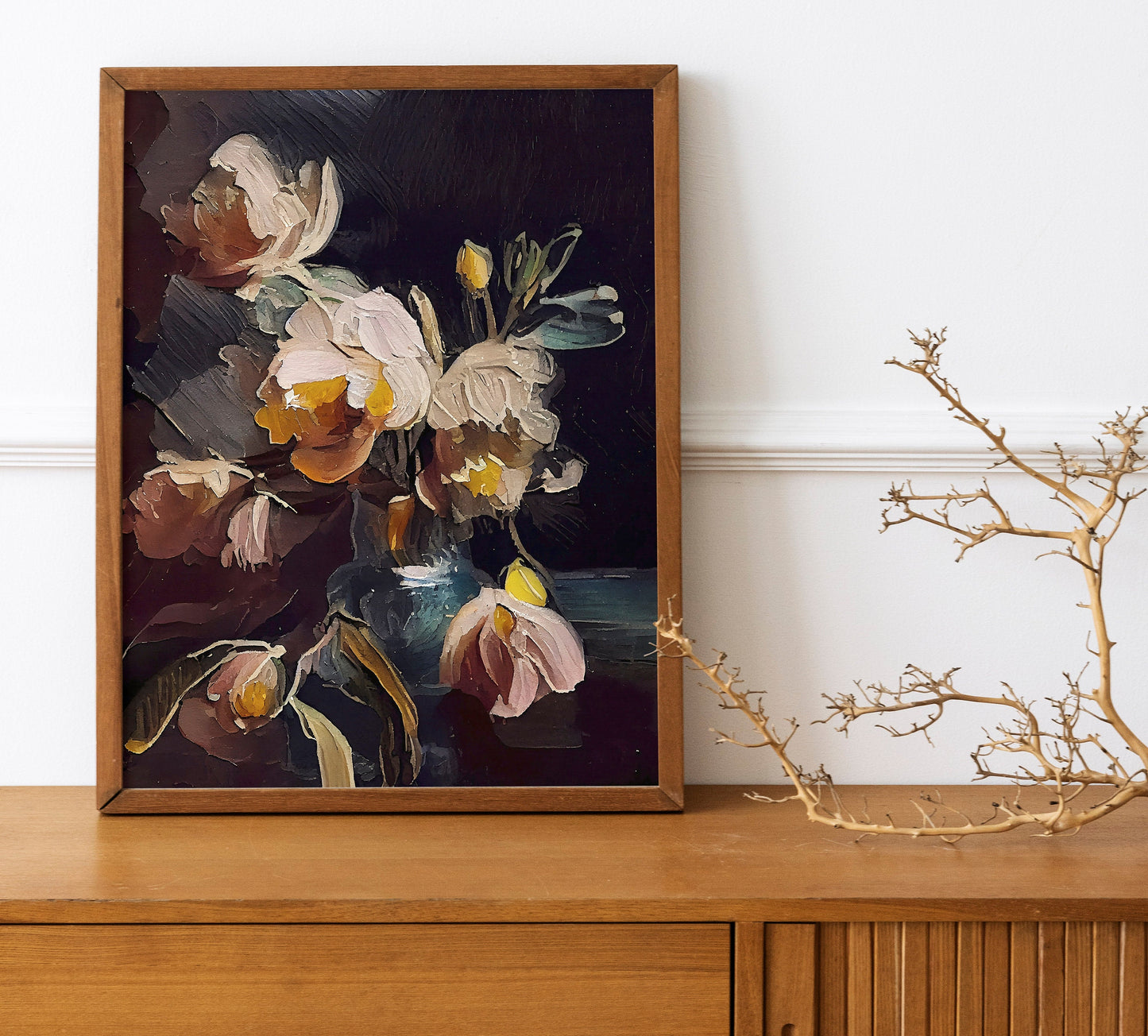 Oil Painting Art Print Of Flower Bouquet In Vase, Flower Art Print, Wilting Flowers