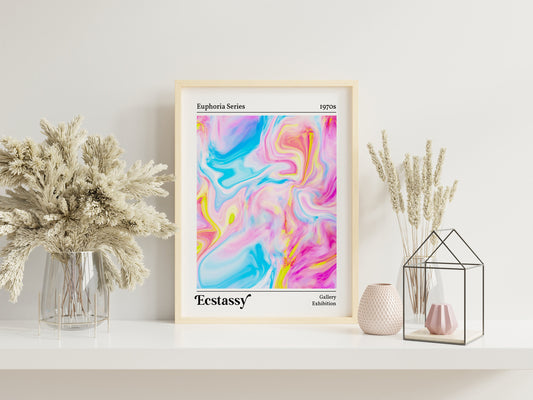 Euphoria Series Ecstassy 1970’s Gallery Exhibition Watercolor Art Print, Colorful Art, Colorful Wall Decor