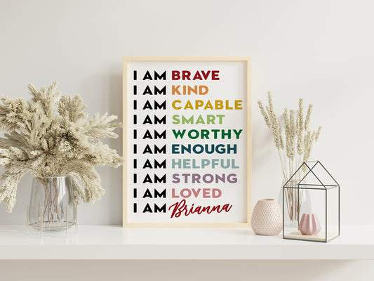 Personalized Name, I Am, Child Affirmation, Motivational Art, Wall Art, Law Of Attraction, Positivity, Motivational, Rainbow, Pastel Decor