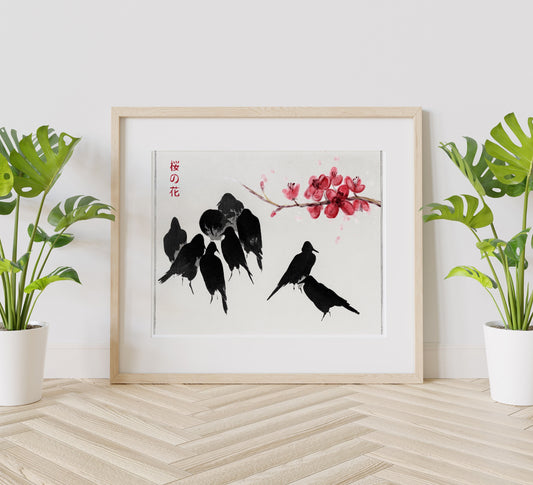 Japanese Black Raven Illustration, Vintage Japanese Print, Japan Raven Kimono Art Print, Museum Art