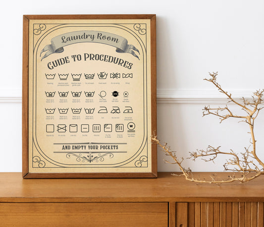 Laundry Room Care Guide Print, Laundry Symbols, Stain Treatment Print, Laundry Room Sign, Wash, Dry, Laundry Room Decor