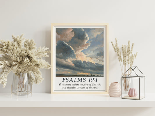 Psalms 19:1, The Heavens Declare The Glory Of God, The Skies Proclaim The Work Of His Hands Boho Christian Art