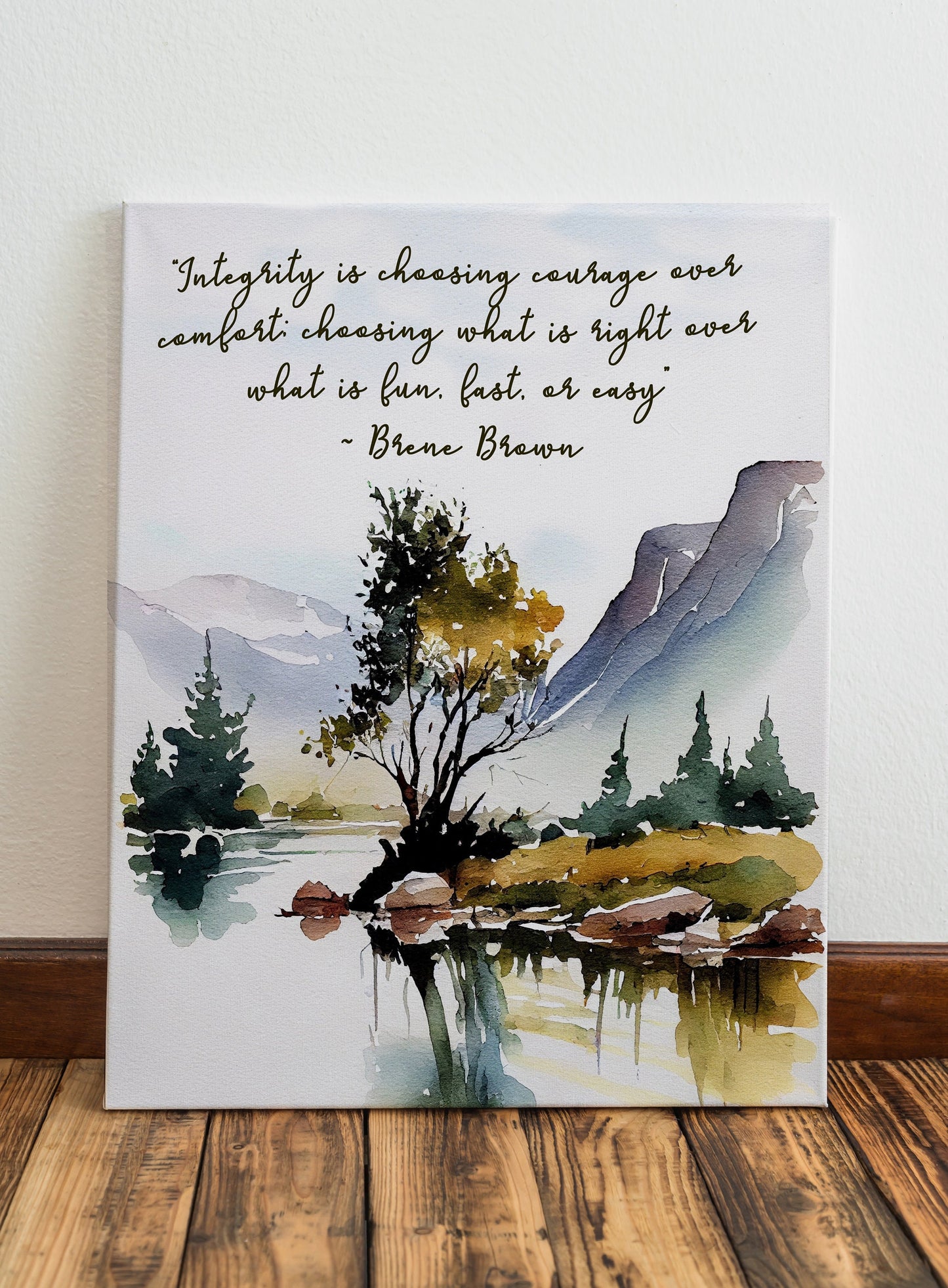 Oil Painting Art Print Of Inspirational Quote, Lake With Trees And Mountains, Scenic Art Print, Mental Motivation