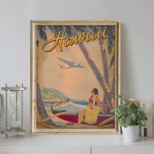 Hawaiian Woman On Beach Art Print, Sunset Beach Art Print, Palm Tree Art, Woman On Beach, Sunset Art, Beach Art, Vacation Art, Travel Art