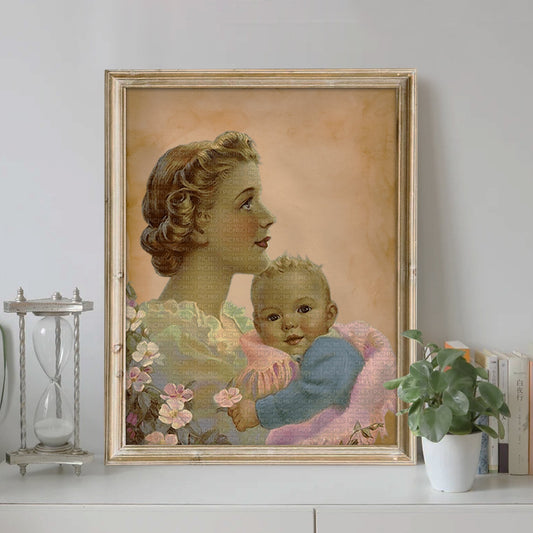 Mother With Baby Vintage Illustration Art Print, Vintage, Vintage Decor, Cute Art, Flower Child, Woman With Baby Art