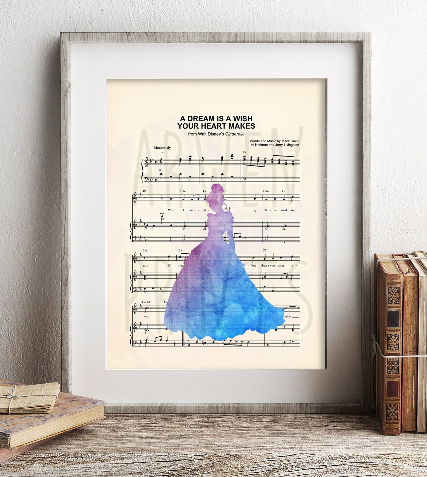 Cinderella Watercolor A Dream Is A Wish Your Heart Makes Sheet Music Art Print