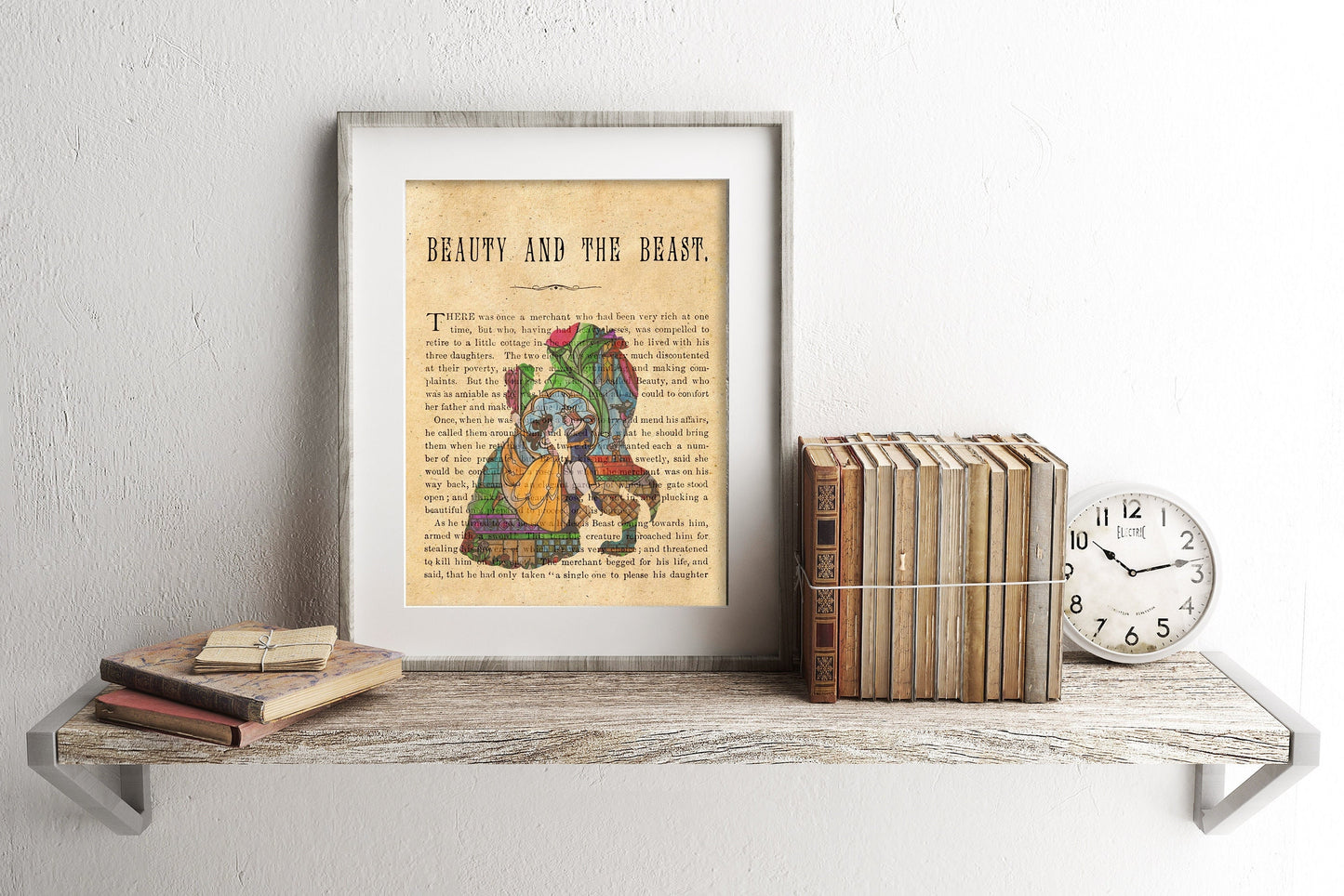 Beauty and the Beast Silhouette Stained Glass Book Page Art Print