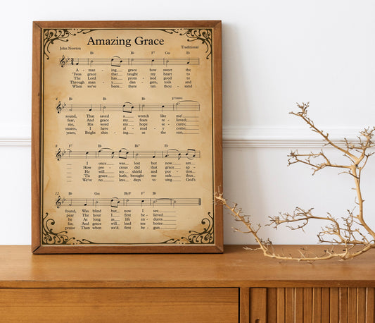 Amazing Grace Song Music Note Vintage Art Print