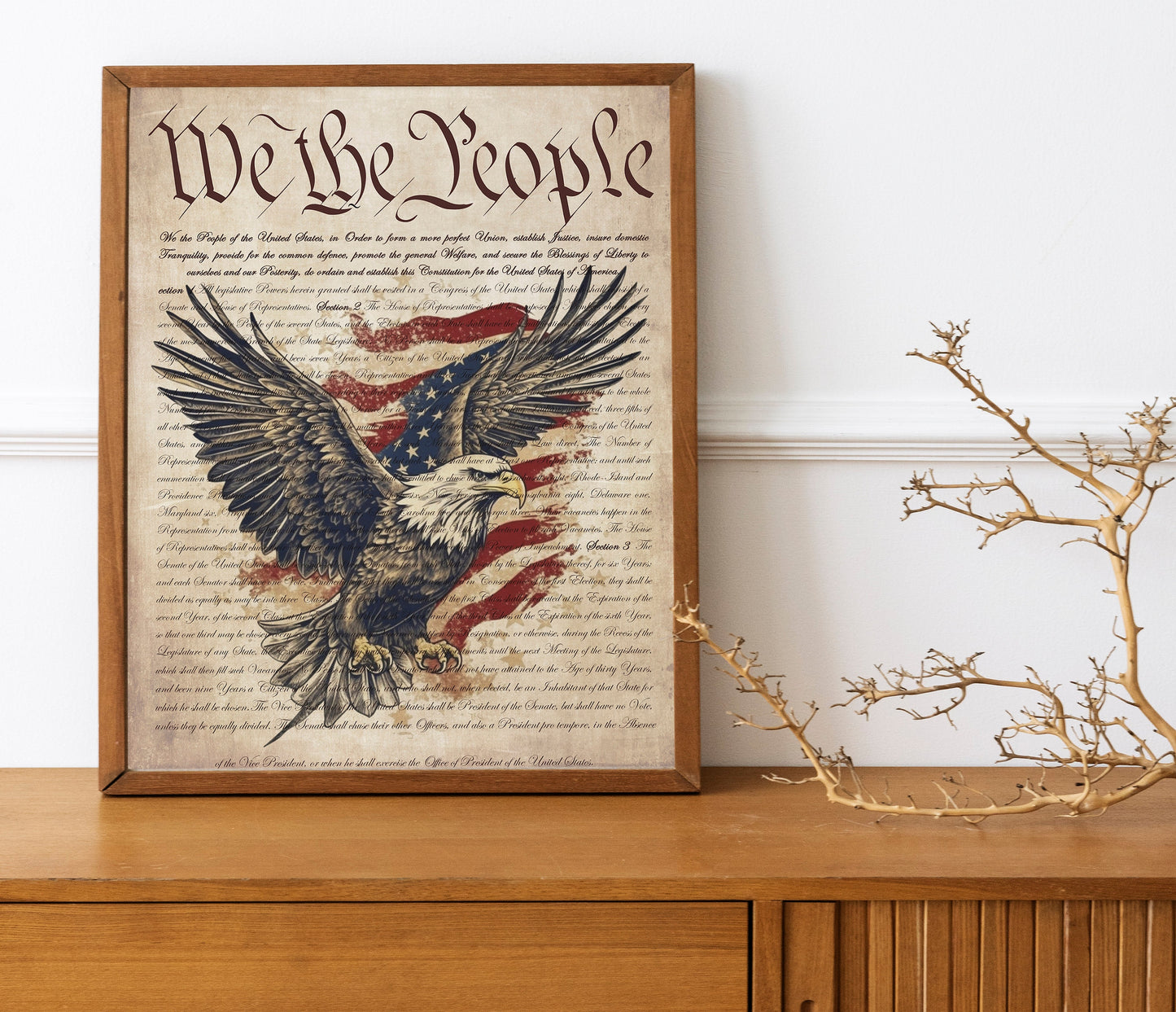 We The People Document Art Print, Patriotic, 4th Of July Art, American Flag Art, Eagle Decor