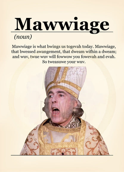 The Princess Bride Mawwiage Definition Art Print, Princess Bride Marriage Print, The Impressive Clergyman, Princess Bride Quote, Marriage