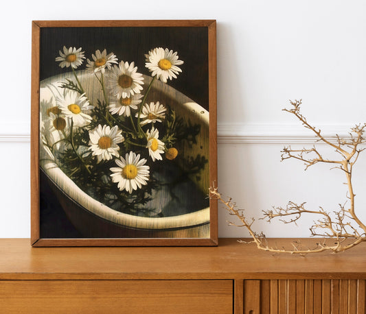 Daisies In Bathtub, Vintage Flowers Plant Art Print, Vintage Flower Art, Vintage Flower Print, Unique Wall Art, Floral Art