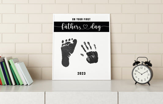First Father’s Day Gift, Child Gift to Dad, Gift For Dad, Gift From Child, Fathers Day, Art Print, Black And White Art, Footprint Art