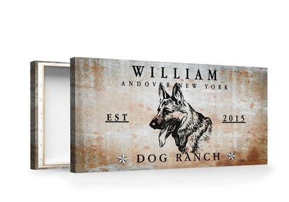 Custom Family Farmhouse Dog Ranch Canvas, Personalized Last Name Rustic Wall Art Sign