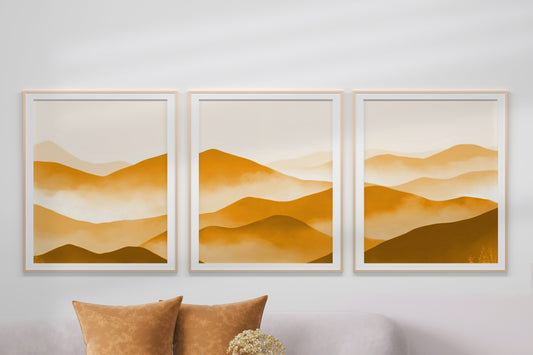 Abstract Mountains 3 Print Set Wall Decor, Simplistic Art