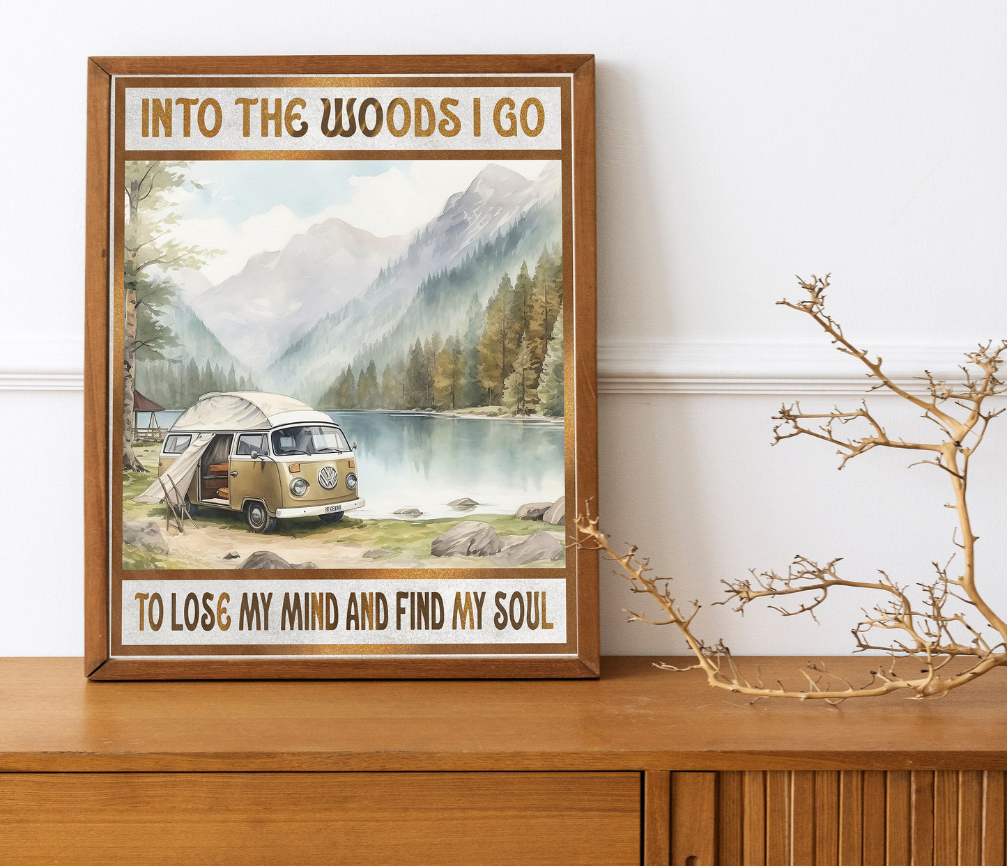 Into The Woods Quote, Lake With Trees And Mountains, Scenic Art Print, Motivational