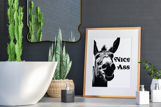 Funny Donkey Bathroom Print, Funny Bathroom Print, Donkey Bathroom Decor, Nice Ass, Bathroom Wall Art, Wall Art, Gift for Him