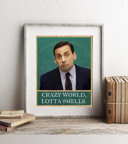 The Office Michael Scott Crazy World Lotta Smells Art Print, Funny Bathroom Print, Funny Bathroom Decor, The Office Bathroom Wall Art