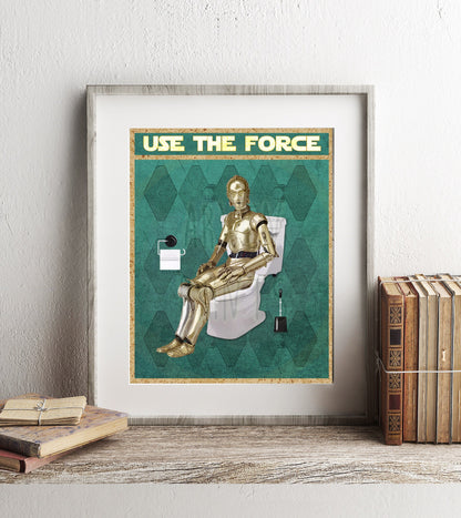 Star Wars C-3PO Use The Force Art Print, C-3PO Art, Funny Bathroom Print, Funny Bathroom Decor, Star Wars Bathroom Wall Art, Star Wars Decor