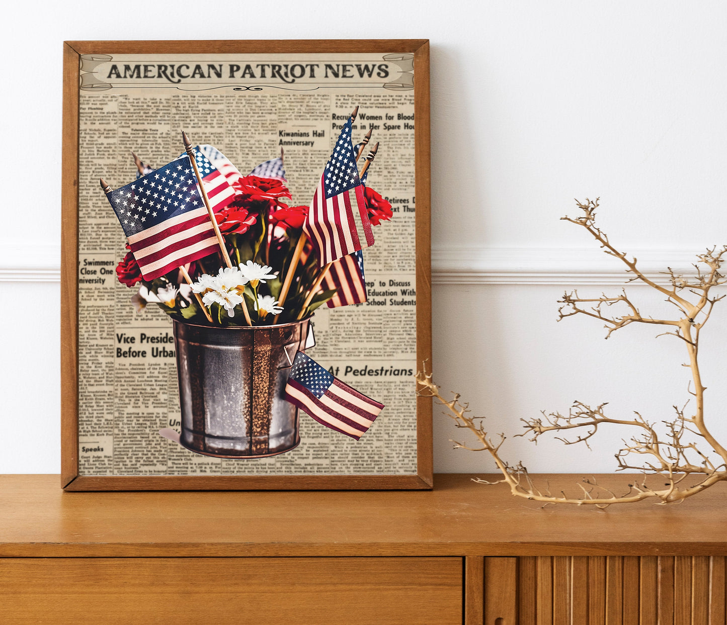 American Patriot News Dictionary Art Print, Patriotic, 4th Of July Art, American Flag Art, Flower Bucket