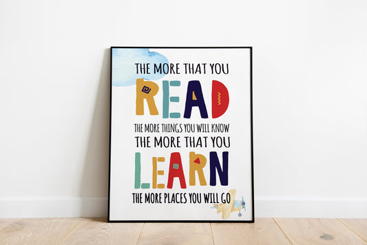 The More That You Read Nursery Art, Encouraging Child Art, Imagination, Nursery Art, Nursery Decor, Boho Art, Book Art, Classroom Art