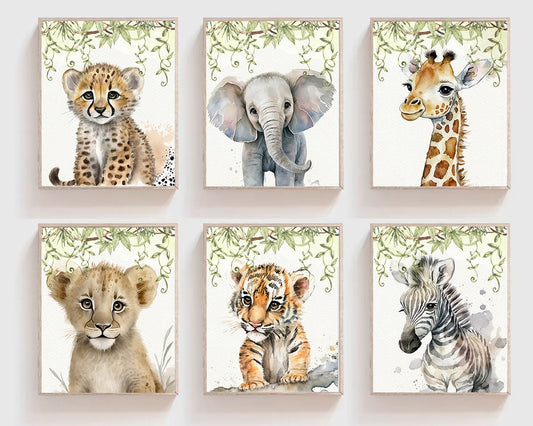 Cute Animal Art Print Set, Nursery Wall Decor, Boho Wall Decor, Classroom Art, Watercolor