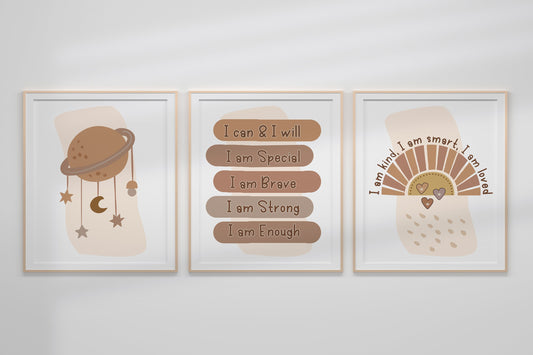 Affirmation Neutral Baby Nursery Art Print Set, Neutral Nursery Art, Nursery Decor, Boho Art