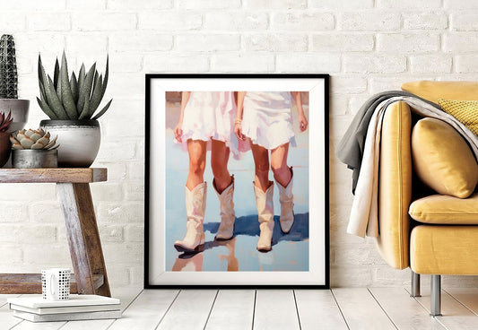 Pink Cowgirl Boots Painting Print, Western Aesthetic Nursery Printable Art, Country Dorm Room Wall Art, Boho Girly, Southern Girl Room