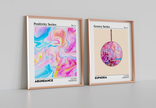 Euphoria Abundance Gallery Exhibition Art Print Set, Positivity Series, Groovy Series, Colorful Abstract Art Wall Decor