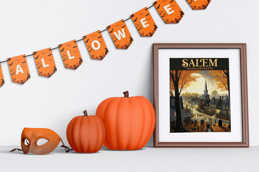 Salem Massachusetts Halloween Vintage Art Print, Vintage Halloween, Halloween Art, Halloween Vintage Illustration