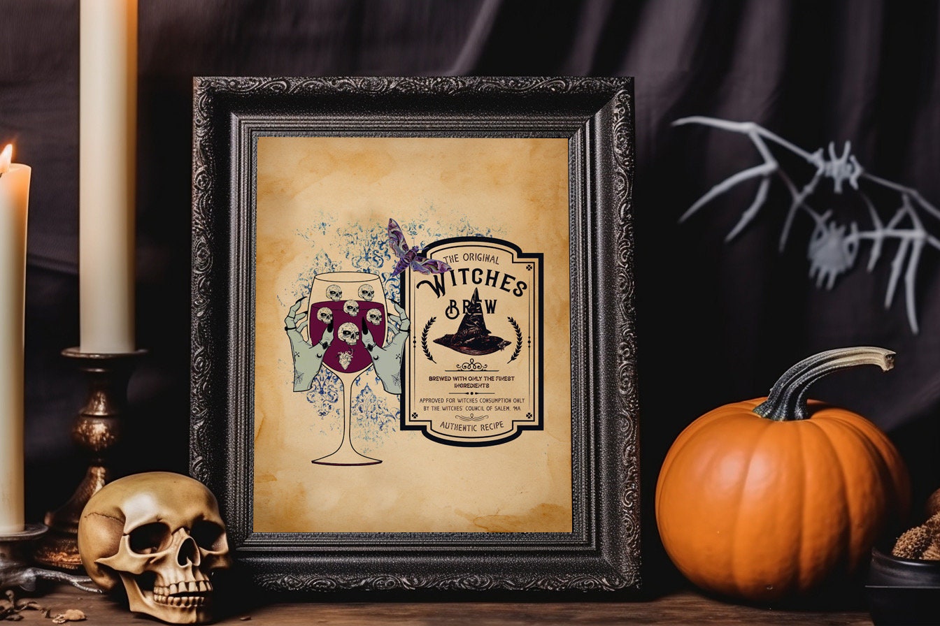 Halloween Vintage Witches Brew Cup Art Print, Vintage Halloween, Vintage Halloween Illustration, Vintage Halloween