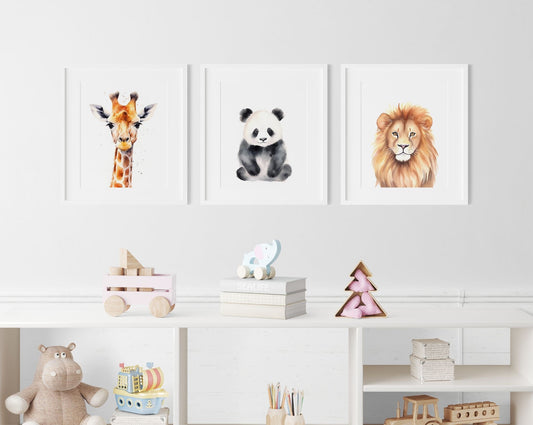 Animal Neutral Baby Nursery Art, Neutral Lion Art, Nursery Decor, Boho Art, Panda Art, Giraffe Art