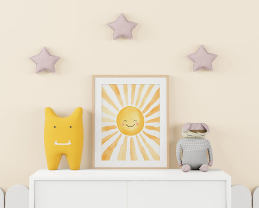 Happy Sun Nursery Art, Watercolor Nursery Art, Neutral Nursery Art, Nursery Decor, Boho Art