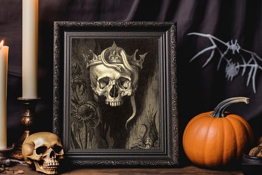 Halloween Skull With Crown And Snake Art Print Wall Decor