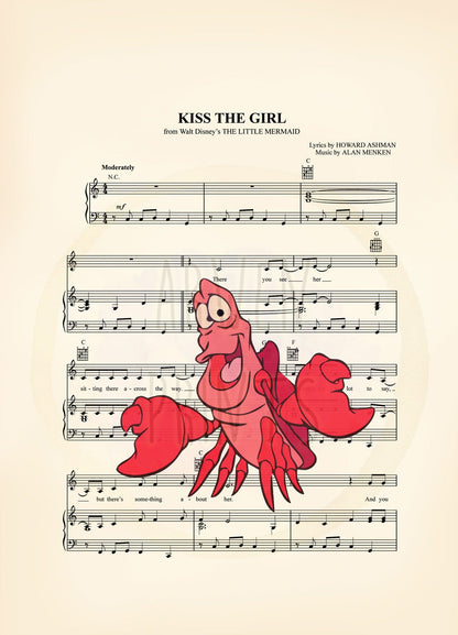 Little Mermaid Sebastian Kiss the Girl Sheet Music Art Print
