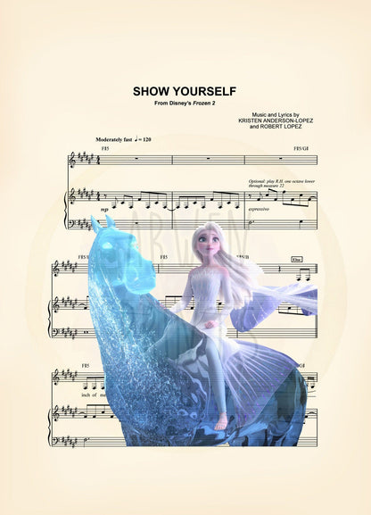 Elsa and Waterhorse Frozen 2, Elsa and Water Nokk, Show Yourself Frozen Sheet Music Art Print
