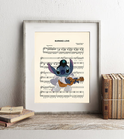 Stitch Elvis Burning Love Sheet Music Art Print